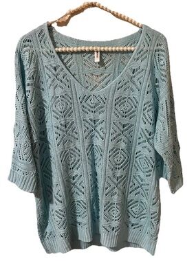 Light Blue Open Knit V-Neck Sweater SZ Med